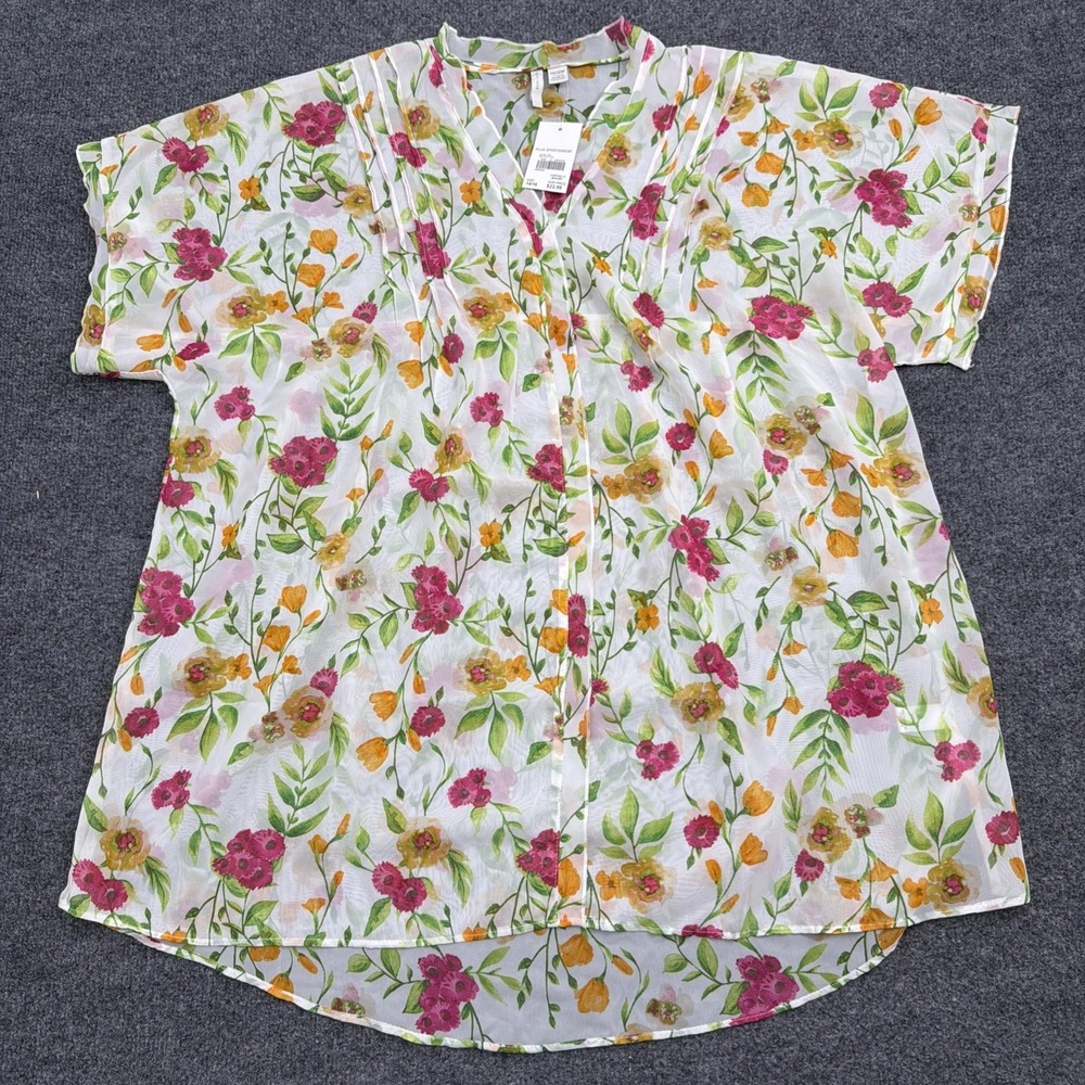 Cato C. Est. 1946 Floral Chiffon Blouse Sheer‎ V-Neck Short Sleeve Top 14/16